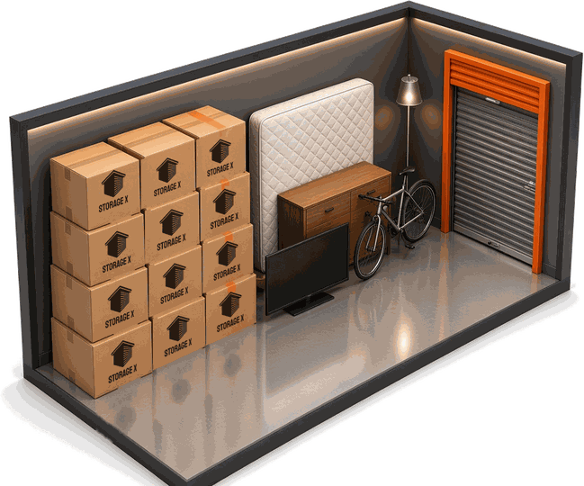 Illustration of what fits in a 5' x 12' storage unit