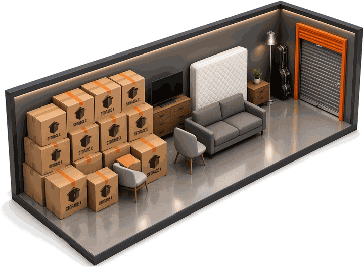 Illustration of what fits in a 5' x 15' storage unit